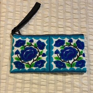 Floral Embroidered Clutch Wristlet